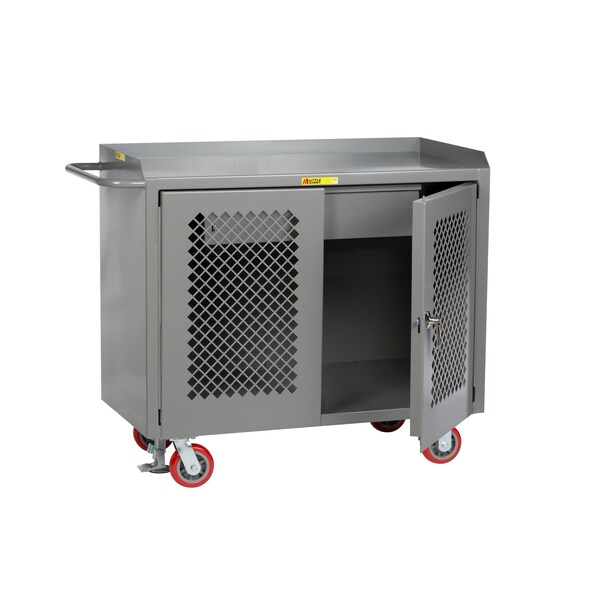 Mobile Bench Cabinets, Perf Doors, 36"W, HD Drawer, Steel